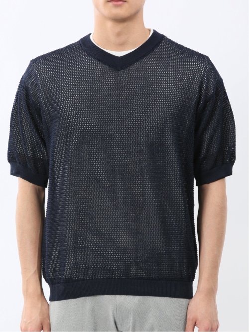 透かし編み Vネック プルオーバー & 半袖 Tシャツ アンサンブル