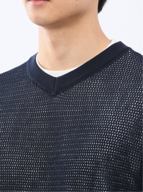透かし編み Vネック プルオーバー & 半袖 Tシャツ アンサンブル