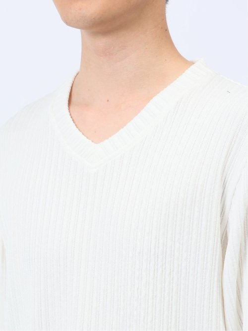 ふくれストライプ Vネック長袖Tシャツ