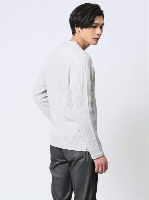 ふくれストライプ Vネック長袖Tシャツ