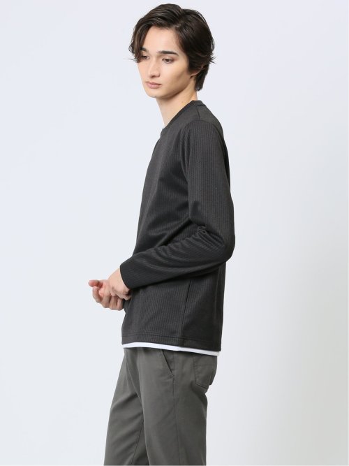 マイクロヘリンボンジャガード クルーネック長袖Tシャツ