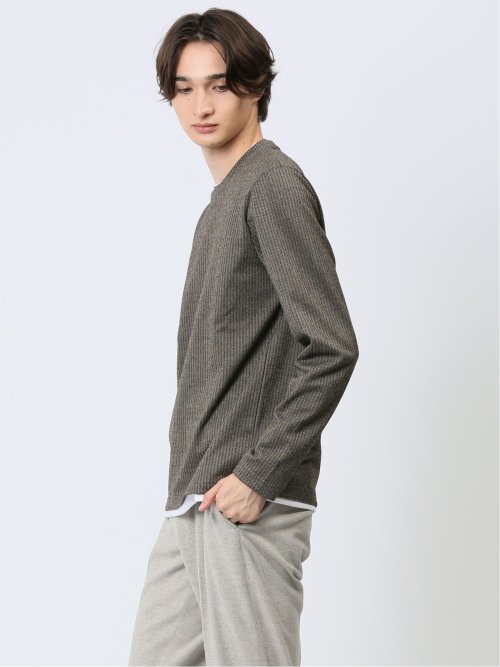 マイクロヘリンボンジャガード クルーネック長袖Tシャツ