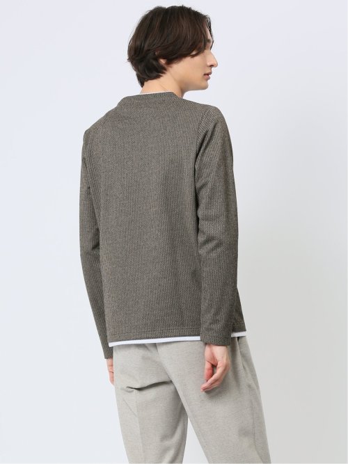 マイクロヘリンボンジャガード クルーネック長袖Tシャツ