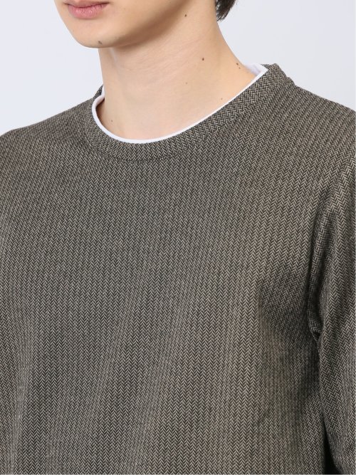 マイクロヘリンボンジャガード クルーネック長袖Tシャツ
