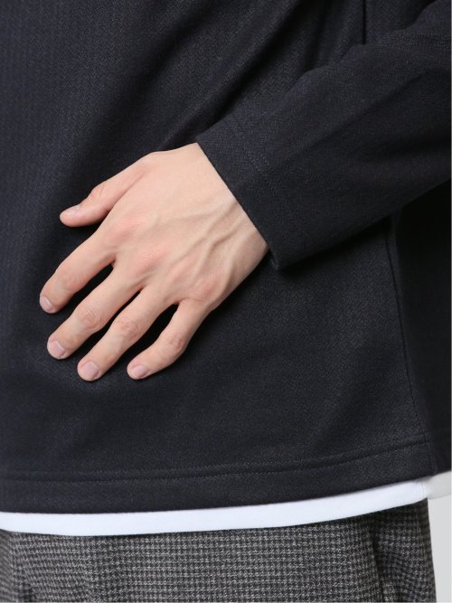 マイクロヘリンボンジャガード クルーネック長袖Tシャツ