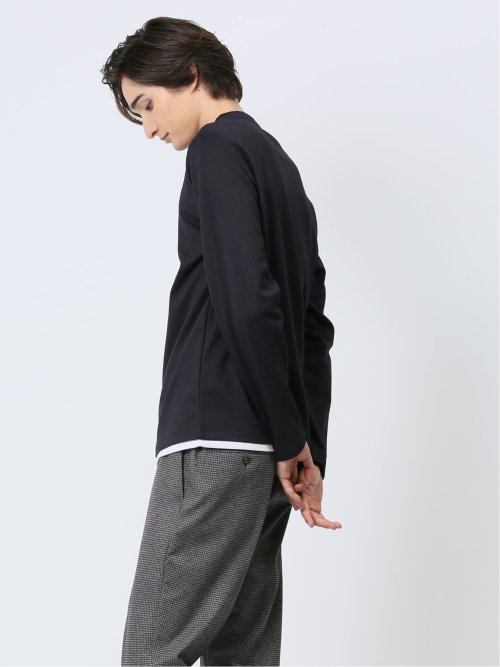 マイクロヘリンボンジャガード クルーネック長袖Tシャツ