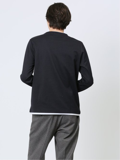 マイクロヘリンボンジャガード クルーネック長袖Tシャツ