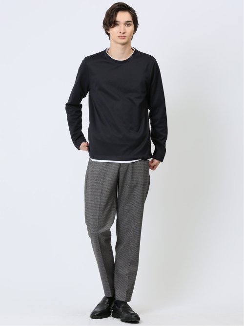 マイクロヘリンボンジャガード クルーネック長袖Tシャツ