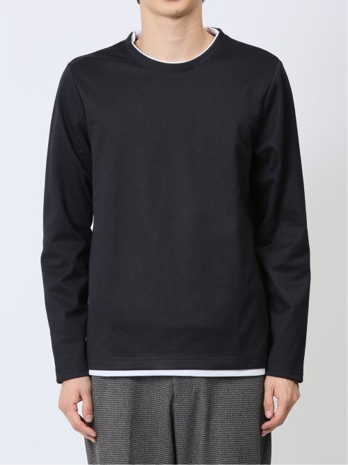 マイクロヘリンボンジャガード クルーネック長袖Tシャツ