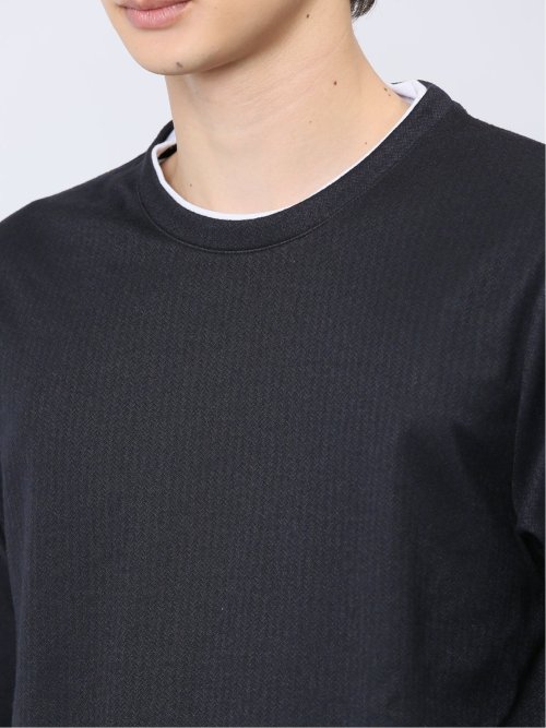 マイクロヘリンボンジャガード クルーネック長袖Tシャツ