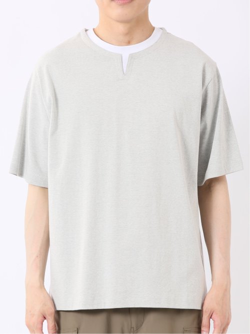 ダブルフェイス 天竺 キーネック 半袖 Tシャツ