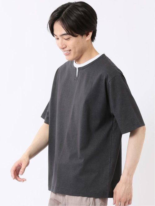 ダブルフェイス 天竺 キーネック 半袖 Tシャツ