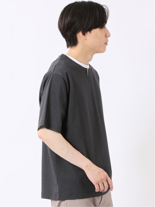 ダブルフェイス 天竺 キーネック 半袖 Tシャツ