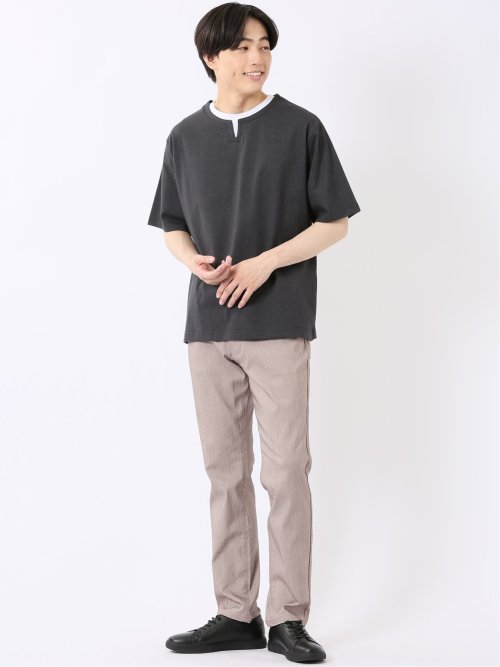 ダブルフェイス 天竺 キーネック 半袖 Tシャツ