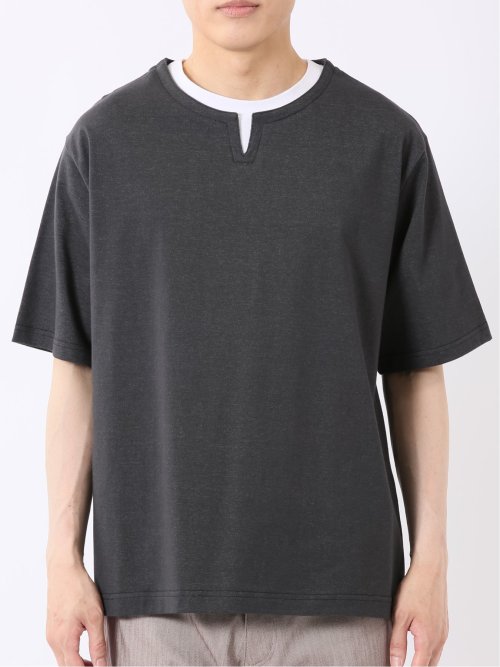 ダブルフェイス 天竺 キーネック 半袖 Tシャツ