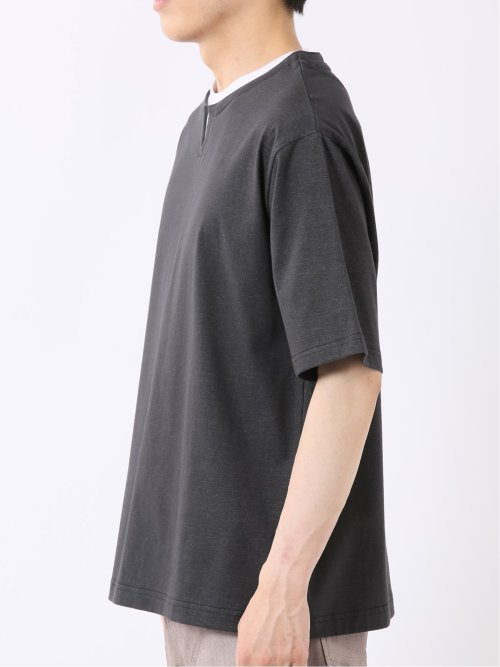 ダブルフェイス 天竺 キーネック 半袖 Tシャツ