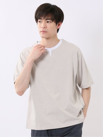 ダブルフェイス 天竺 キーネック 半袖 Tシャツ