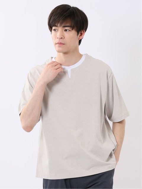 ダブルフェイス 天竺 キーネック 半袖 Tシャツ