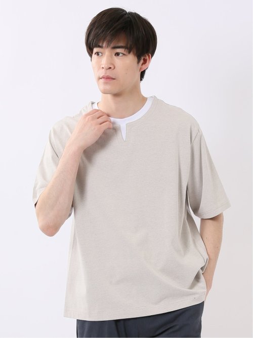 ダブルフェイス 天竺 キーネック 半袖 Tシャツ