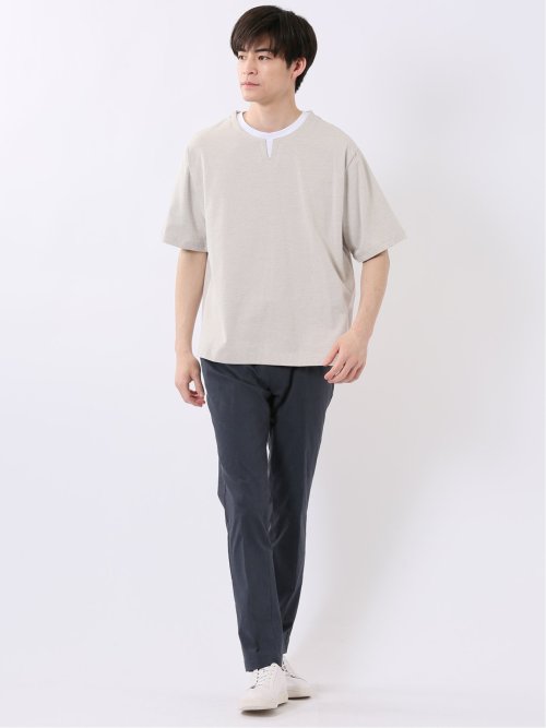 ダブルフェイス 天竺 キーネック 半袖 Tシャツ