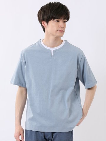 ダブルフェイス 天竺 キーネック 半袖 Tシャツ