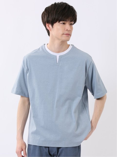 ダブルフェイス 天竺 キーネック 半袖 Tシャツ