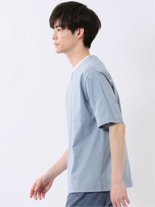 ダブルフェイス 天竺 キーネック 半袖 Tシャツ