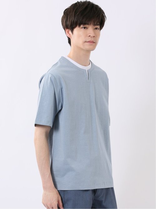 ダブルフェイス 天竺 キーネック 半袖 Tシャツ