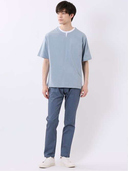 ダブルフェイス 天竺 キーネック 半袖 Tシャツ