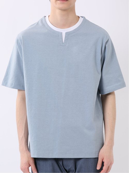 ダブルフェイス 天竺 キーネック 半袖 Tシャツ