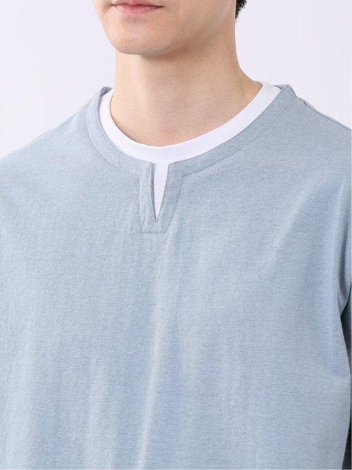 ダブルフェイス 天竺 キーネック 半袖 Tシャツ