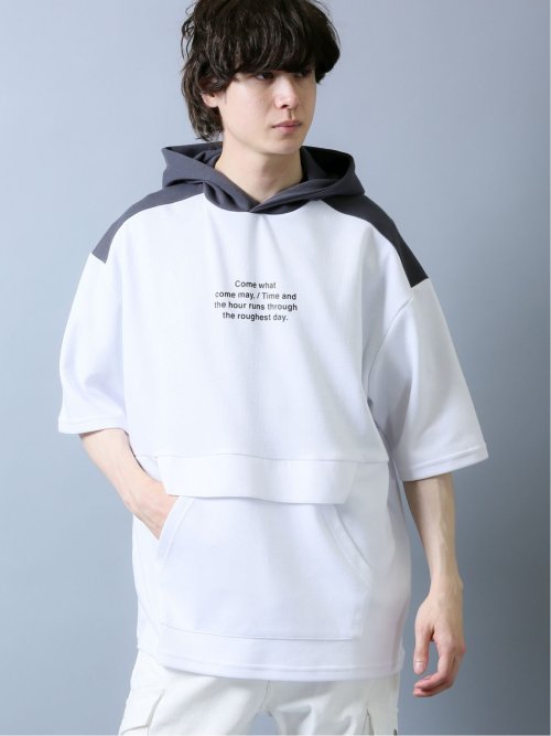 配色切替 ベルト使い半袖プルパーカー