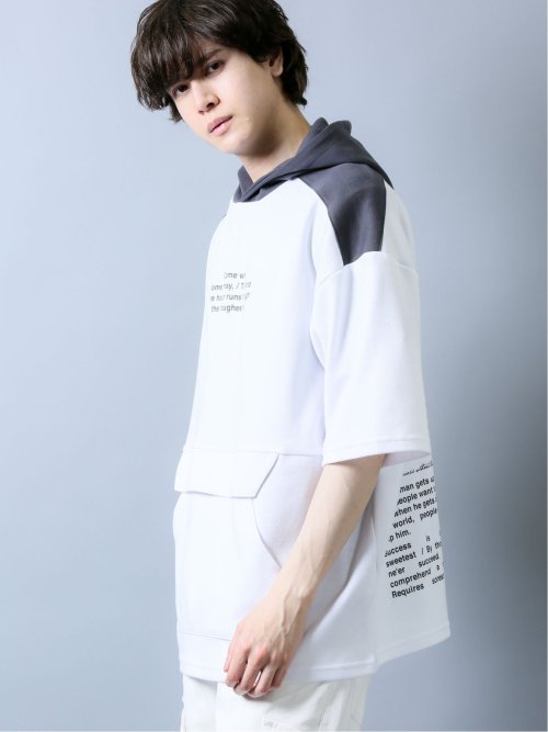 配色切替 ベルト使い半袖プルパーカー