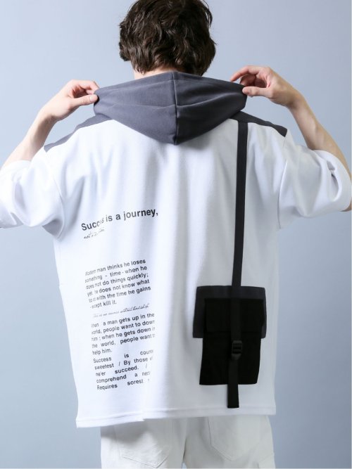 配色切替 ベルト使い半袖プルパーカー