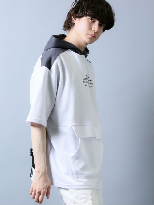 配色切替 ベルト使い半袖プルパーカー