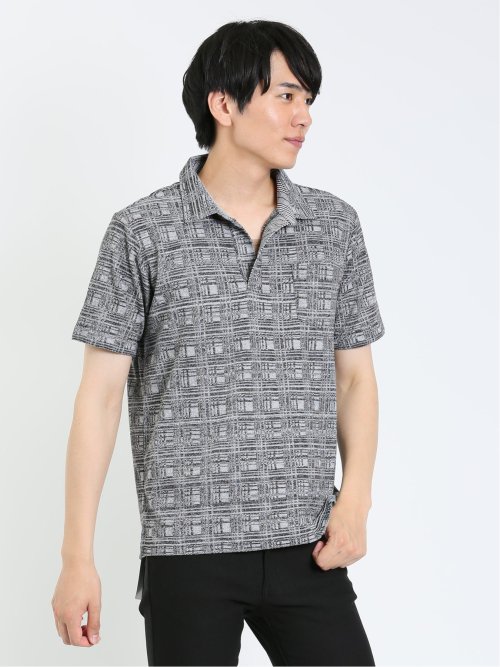 チェックジャガード 半袖ポロシャツ(M 07白黒): トップス | TAKA-Q 