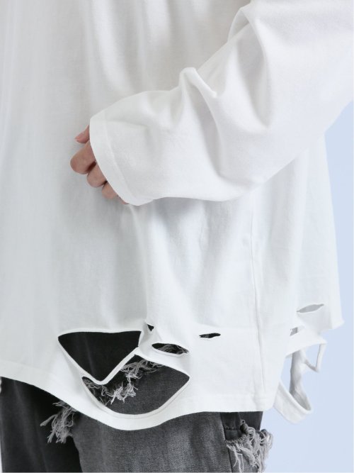 SD×PSYCHONATION チェーンアイコンダメージ クルー長袖Tシャツ