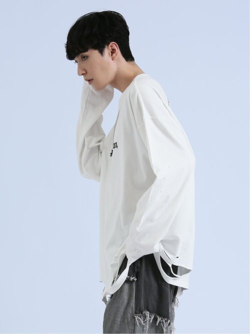 SD×PSYCHONATION チェーンアイコンダメージ クルー長袖Tシャツ