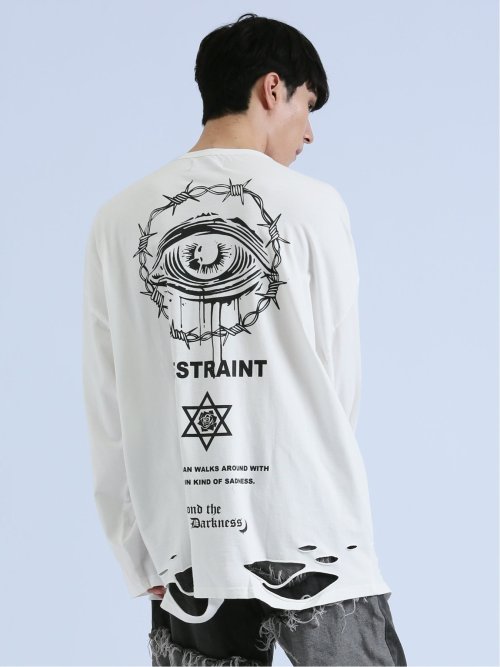 SD×PSYCHONATION チェーンアイコンダメージ クルー長袖Tシャツ