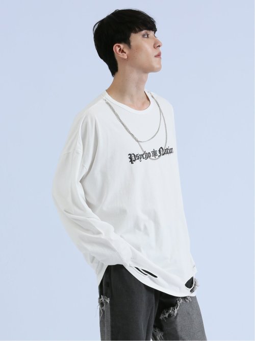 SD×PSYCHONATION チェーンアイコンダメージ クルー長袖Tシャツ