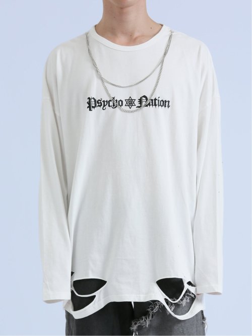 SD×PSYCHONATION チェーンアイコンダメージ クルー長袖Tシャツ