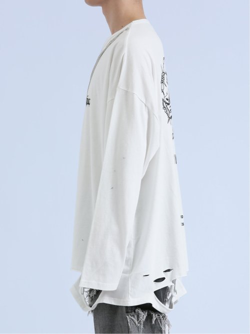 SD×PSYCHONATION チェーンアイコンダメージ クルー長袖Tシャツ