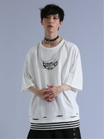 SD×PSYCHONATION フェイクレイヤード ダメージ クルー半袖BIGTシャツ