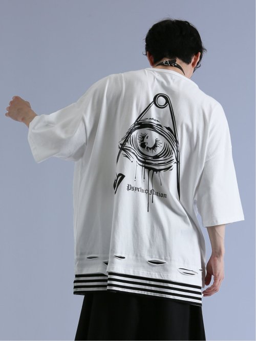 SD×PSYCHONATION フェイクレイヤード ダメージ クルー半袖BIGTシャツ