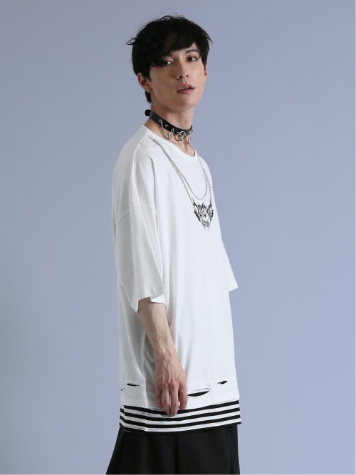 SD×PSYCHONATION フェイクレイヤード ダメージ クルー半袖BIGTシャツ