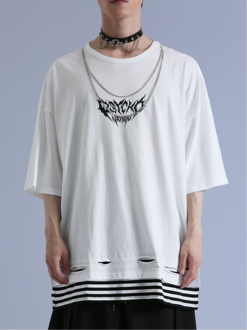 SD×PSYCHONATION フェイクレイヤード ダメージ クルー半袖BIGTシャツ