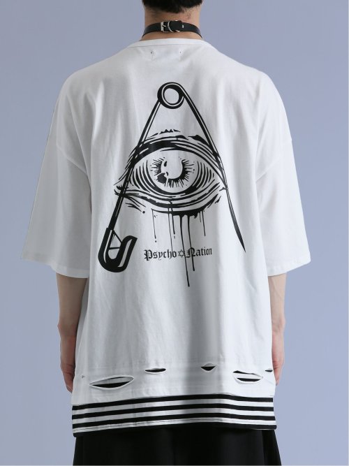 SD×PSYCHONATION フェイクレイヤード ダメージ クルー半袖BIGTシャツ