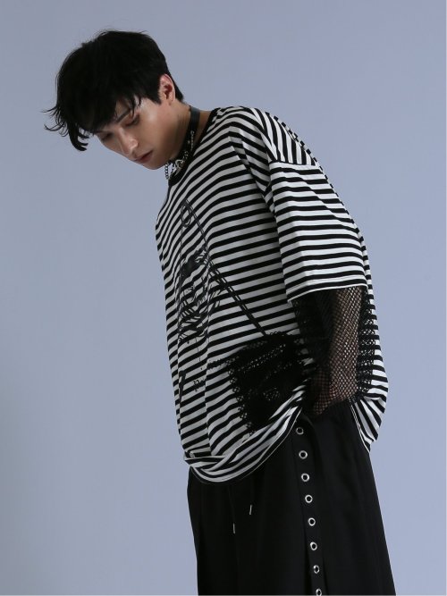 SD×PSYCHONATION フェイクレイヤード メッシュ クルー長袖BIGTシャツ