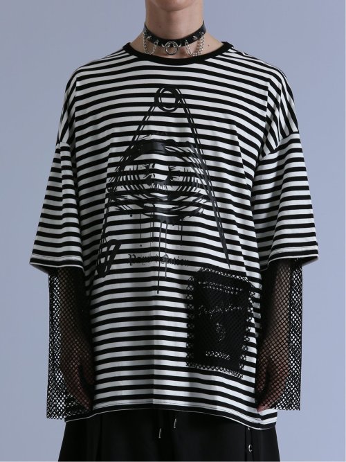 SD×PSYCHONATION フェイクレイヤード メッシュ クルー長袖BIGTシャツ