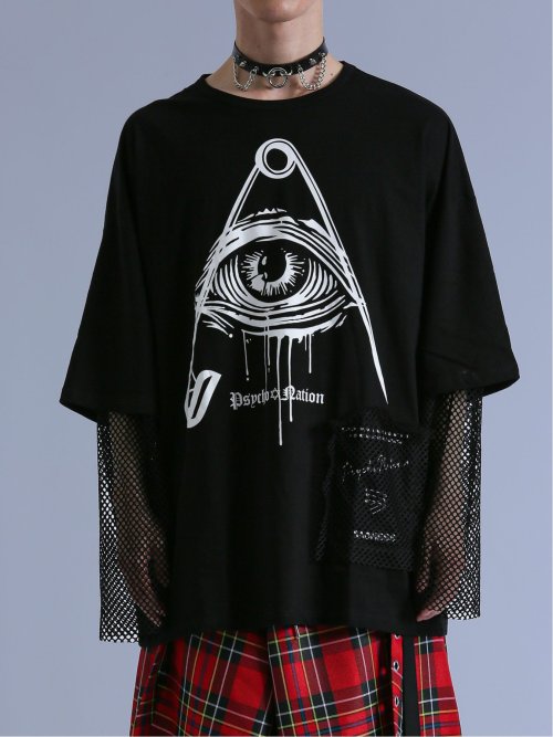 SD×PSYCHONATION フェイクレイヤード メッシュ クルー長袖BIGT